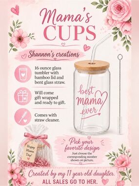 Buy Now* Mama themed cup 16 ounce glass tumbler with straw